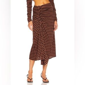 A.L.C. Orly Drawstring Midi Skirt Brown Black Check Slit size 14